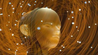 Abstract futuristic cyborg AI head.