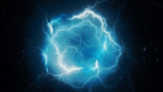 Blue glowing high energy lightning, computer generated abstract background, 3D rendering