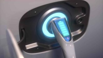 Electric vehicle charging, illustration.