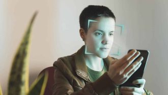 Freelancer using facial recognition technology on smart phone