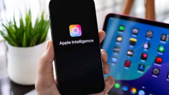 Alanya, Turkey - October 1, 2024: Man hand holding Apple iPhone 15 Pro Max and  iPad with home screen iOS and iPadOS 18 AI Apple Intelligence Siri on the screen.
