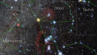Photo of the constellation Orion with annotations from IAU and Sky & Telescope. Here is the non-annotated version.